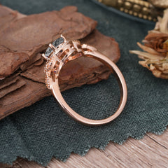 1 Carat Oval Cut Black Rutilated Quartz Halo Ring Anniversary Bead Edge Unique Leaf Ring