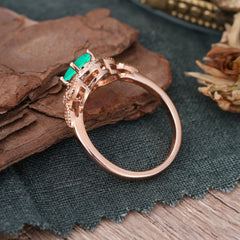 1 Carat Oval Cut Emerald Halo Ring Anniversary Bead Edge Unique Leaf Ring