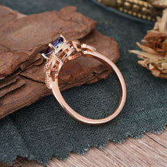 1 Carat Oval Cut Alexandrite Halo Ring Anniversary Bead Edge Unique Leaf Ring