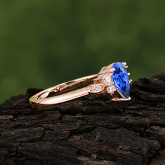 3 Prong Pear Cut Classic Lab Grown Sapphire Engagement Ring with Side Stone