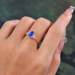 3 Prong Pear Cut Classic Lab Grown Sapphire Engagement Ring with Side Stone