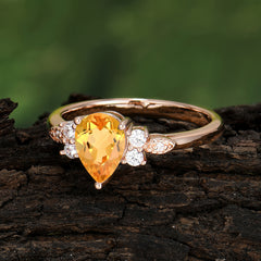 Pear Cut Classic Lab Grown Citrine Engagement Ring with Side Stone