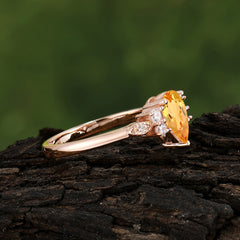 Pear Cut Classic Lab Grown Citrine Engagement Ring with Side Stone