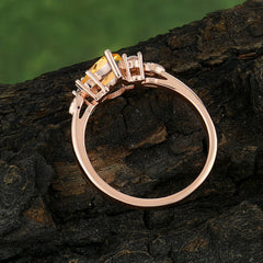 Pear Cut Classic Lab Grown Citrine Engagement Ring with Side Stone