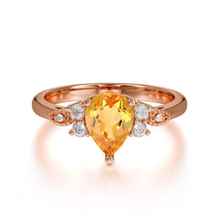 Pear Cut Classic Lab Grown Citrine Engagement Ring with Side Stone