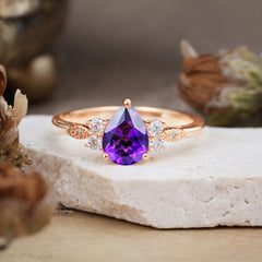 3 Prong Pear Cut Classic Amethyst Engagement Ring with Side Stone