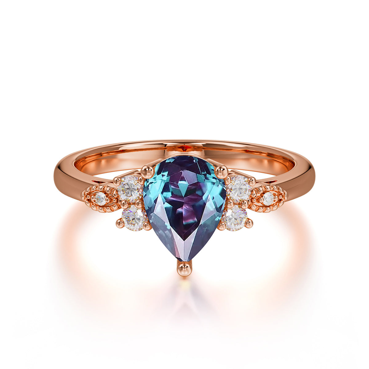 Pear Cut Classic Alexandrite Engagement Ring with Side Stone
