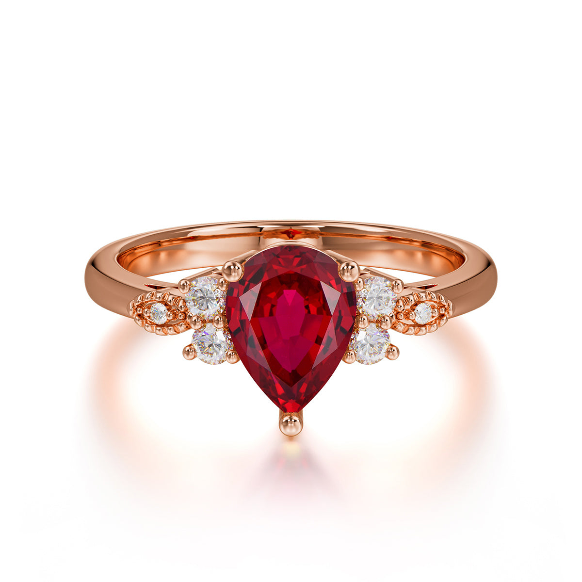 Pear Cut Classic Ruby Engagement Ring with Side Stone