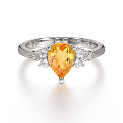 Pear Cut Classic Lab Grown Citrine Engagement Ring with Side Stone