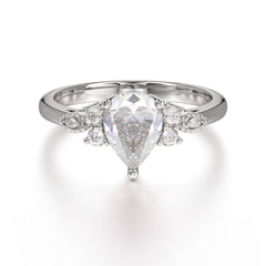 Pear Cut Classic Lab Grown Moissanite Engagement Ring with Side Stone