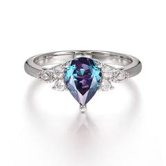 Pear Cut Classic Alexandrite Engagement Ring with Side Stone