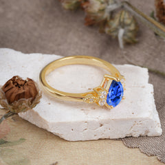 3 Prong Pear Cut Classic Lab Grown Sapphire Engagement Ring with Side Stone