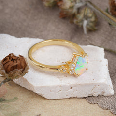 3 Prong Pear Cut Classic Lab Grown Opal Engagement Ring with Side Stone