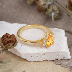 Pear Cut Classic Lab Grown Citrine Engagement Ring with Side Stone