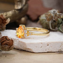 Pear Cut Classic Lab Grown Citrine Engagement Ring with Side Stone