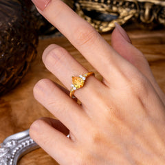 Pear Cut Classic Citrine Engagement Ring with Side Stone