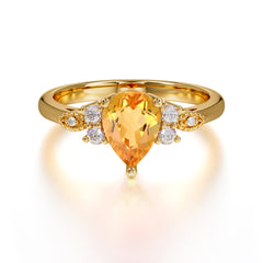 Pear Cut Classic Lab Grown Citrine Engagement Ring with Side Stone