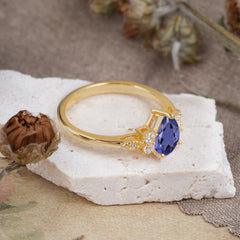 3 Prong Pear Cut Classic Lab Grown Tanzanite Engagement Ring with Side Stone