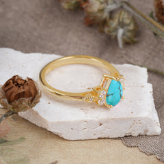 3 Prong Pear Cut Classic Turquoise Engagement Ring with Side Stone