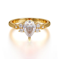 Pear Cut Classic Lab Grown Moissanite Engagement Ring with Side Stone