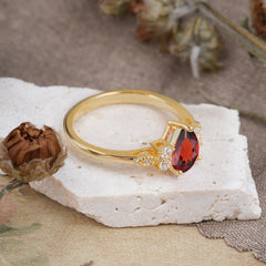 3 Prong Pear Cut Classic Lab Grown Garnet Engagement Ring with Side Stone
