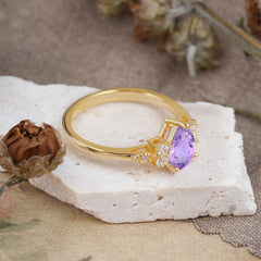 3 Prong Pear Cut Classic Lab Grown Amethyst Engagement Ring with Side Stone