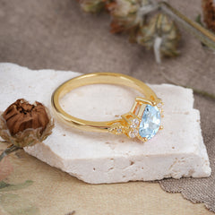 3 Prong Pear Cut Classic Lab Grown Aquamarine Engagement Ring with Side Stone