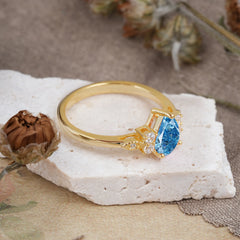 3 Prong Pear Cut Classic Lab Grown Aquamarine Engagement Ring with Side Stone