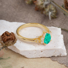 3 Prong Pear Cut Classic Lab Grown Emerald Engagement Ring with Side Stone
