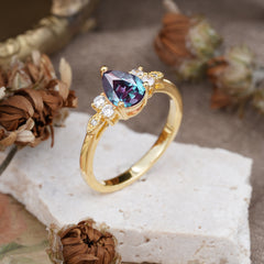 Pear Cut Classic Alexandrite Engagement Ring with Side Stone