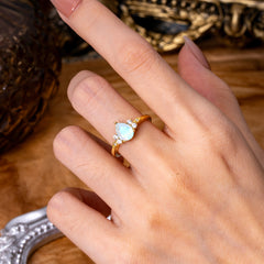 3 Prong Pear Cut Classic Moonstone Engagement Ring with Side Stone