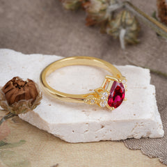 Pear Cut Classic Ruby Engagement Ring with Side Stone