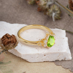 3 Prong Pear Cut Classic Lab Grown Peridot Engagement Ring with Side Stone
