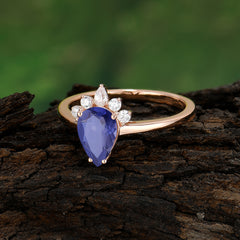 Pear Cut Cluster Tanzanite Promise Ring Four Claw Prong Setting