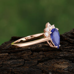 Pear Cut Cluster Tanzanite Promise Ring Four Claw Prong Setting