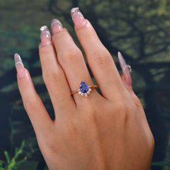 Pear Cut Cluster Tanzanite Promise Ring Four Claw Prong Setting