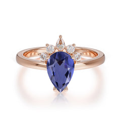 Pear Cut Cluster Tanzanite Promise Ring Four Claw Prong Setting