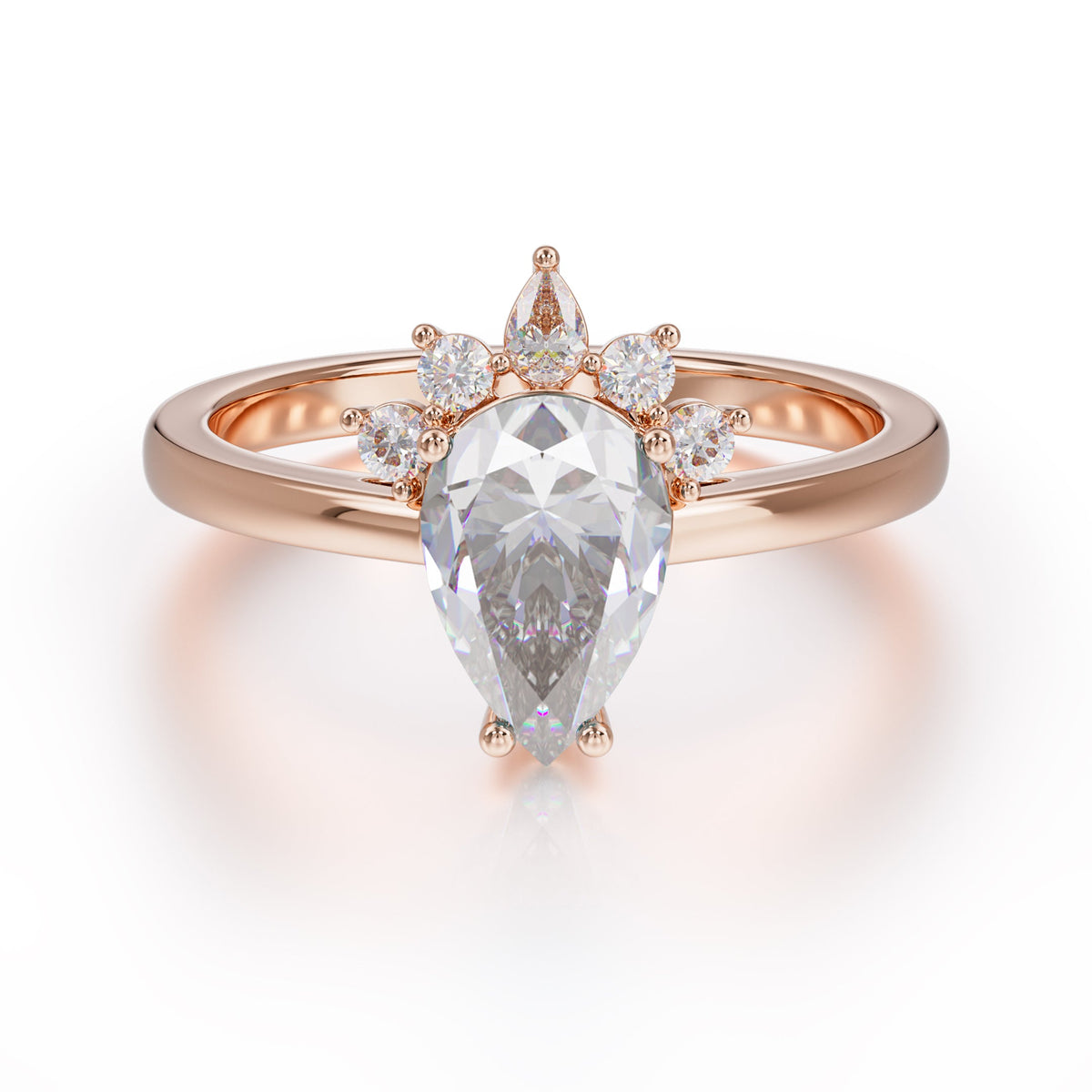 Pear Cut Cluster Moissanite Promise Ring Four Claw Prong Setting