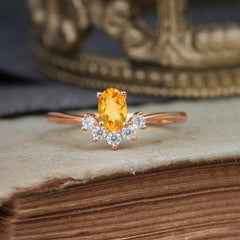 Oval Cut Unique Bottom Cluster Citrine Anniversary Ring for Women