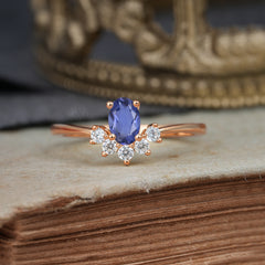 Oval Cut Unique Bottom Cluster Tanzanite Anniversary Ring for Women