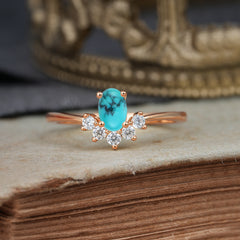 Oval Cut Unique Bottom Cluster Turquoise Anniversary Ring for Women
