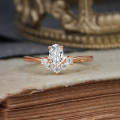 Oval Cut Unique Bottom Cluster Lab Diamond Anniversary Ring for Women