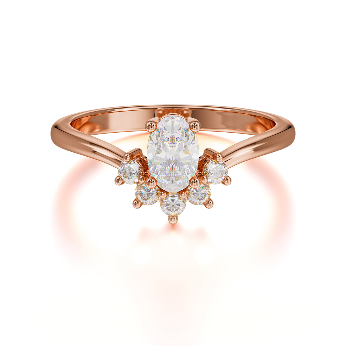 Oval Cut Unique Bottom Cluster Moissanite Anniversary Ring for Women