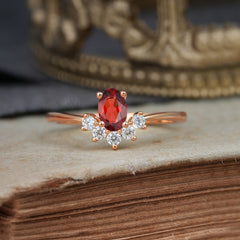 Oval Cut Unique Bottom Cluster Garnet Anniversary Ring for Women