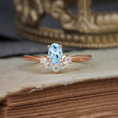 Oval Cut Unique Bottom Cluster Aquamarine Anniversary Ring for Women
