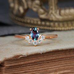 Oval Cut Unique Bottom Cluster Alexandrite Anniversary Ring for Women