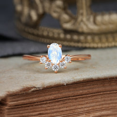 Oval Cut Unique Bottom Cluster Moonstone Anniversary Ring for Women