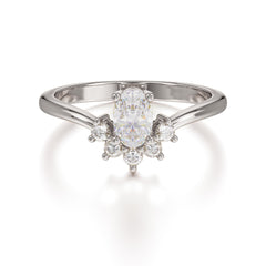 Oval Cut Unique Bottom Cluster Moissanite Anniversary Ring for Women