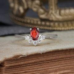 Oval Cut Unique Bottom Cluster Garnet Anniversary Ring for Women
