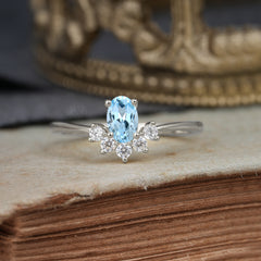 Oval Cut Unique Bottom Cluster Aquamarine Anniversary Ring for Women